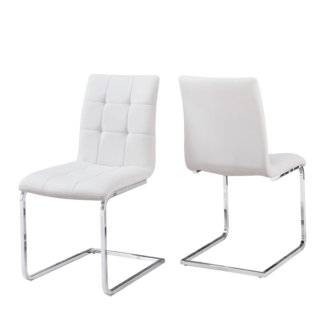 Steve Silver Furniture Escondido Upholstered White PU Side Chair, White w/Quilted Upholstery and Chrome Base, Modern and Versatile, C Shaped Legs, Dining Room, 22.5" D x 19.25" W x 35" H, White