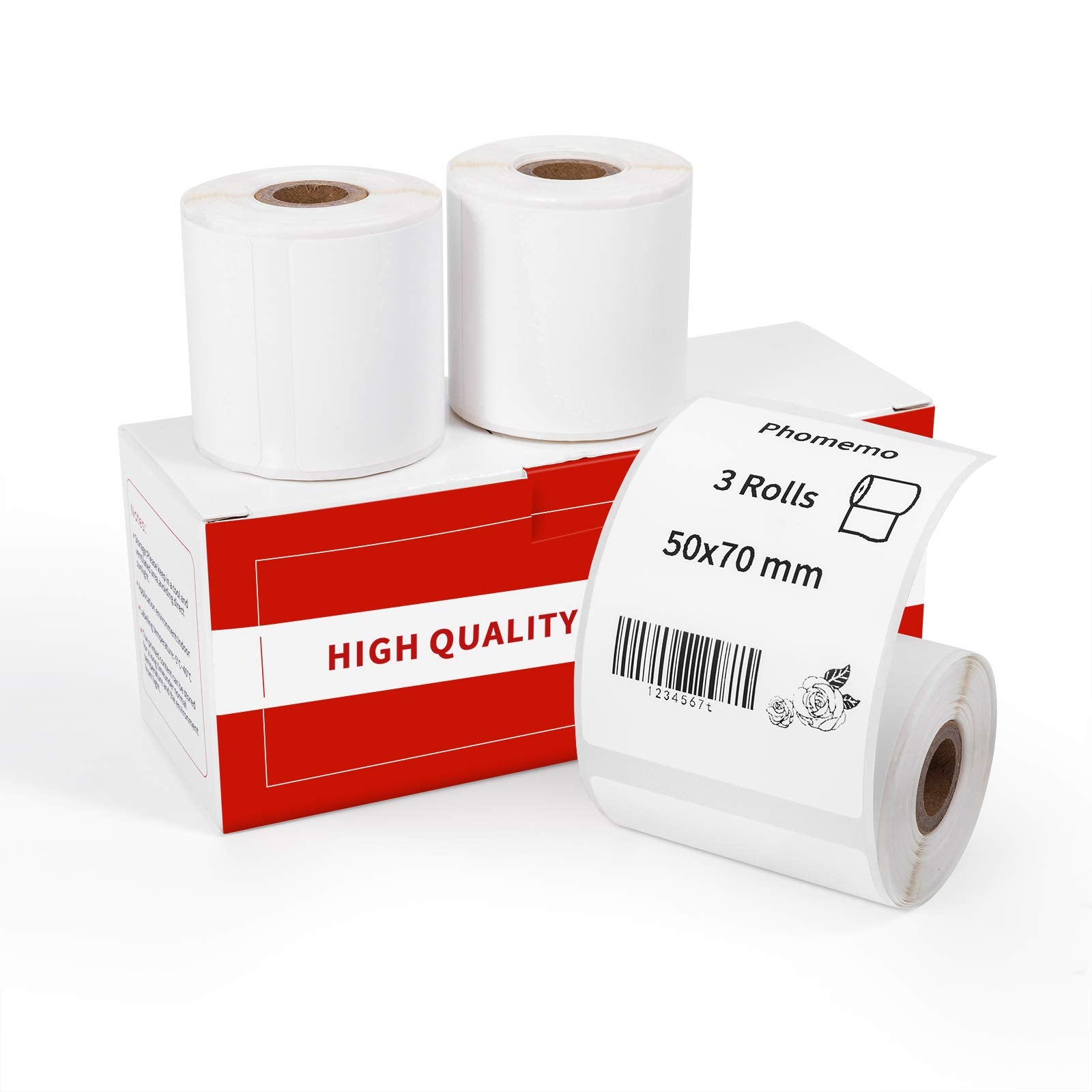 Phomemo 3 Rolls Thermal Paper For M110/M221/M220/M120/M200/M110S, 1.96' X 2.75' (50X70Mm)- Multi-Purpose Square Self-Adhesive