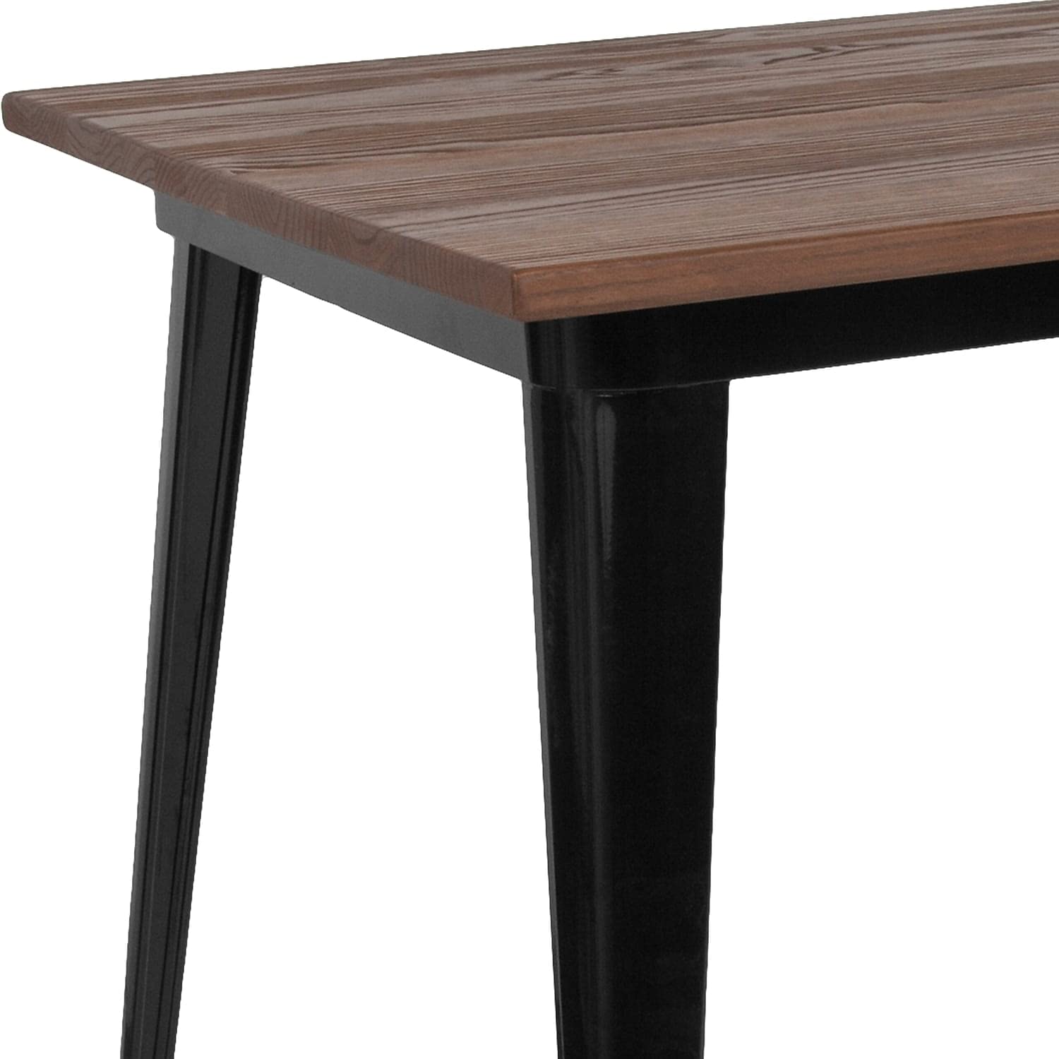 Flash Furniture Kenneth 30.25&quot; X 60&quot; Rectangular Black Metal Indoor Table With Walnut Rustic Wood Top