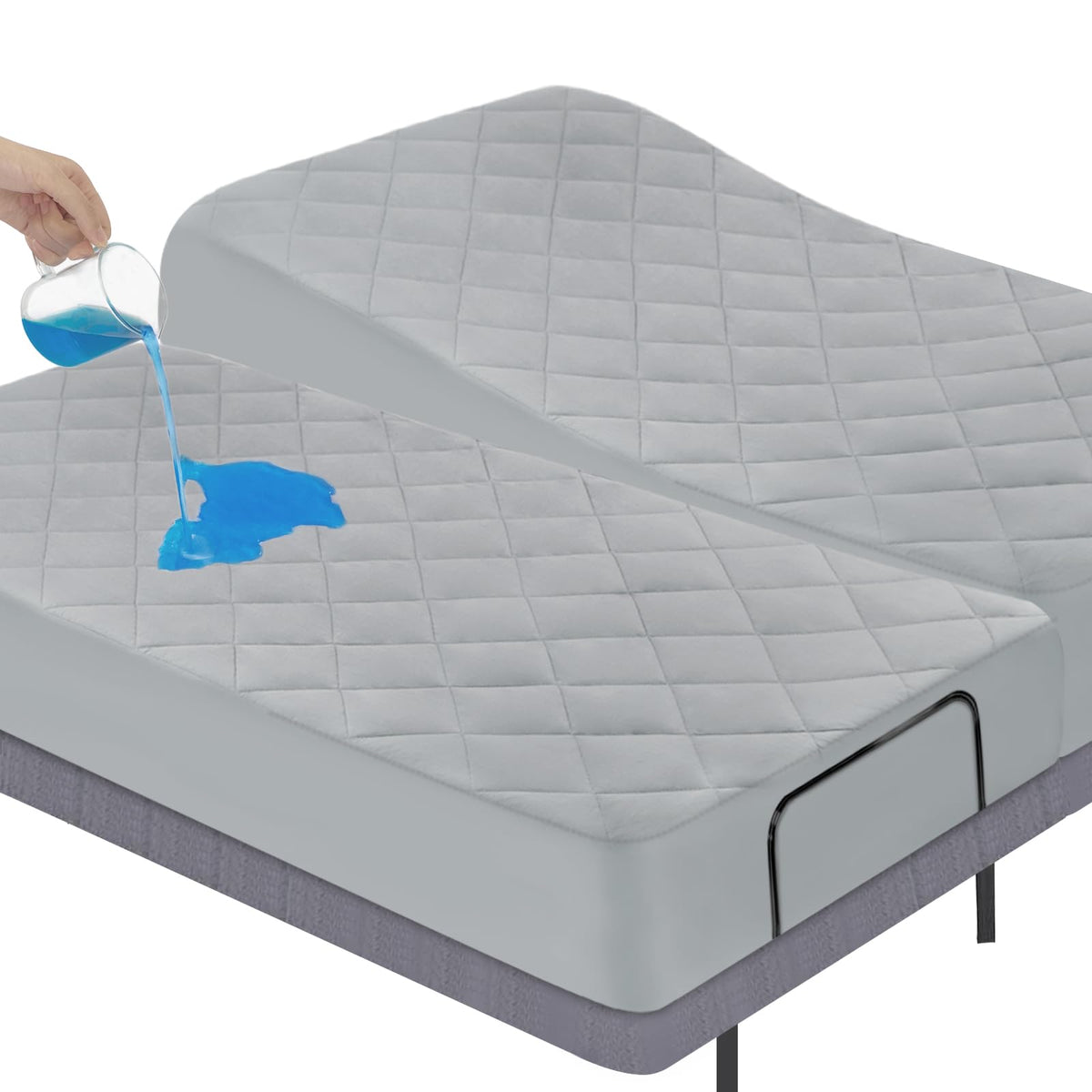 Split King Mattress Pad Waterproof Quilted, Fitted Split King Size Mattress Protector Cover 39' X 80' 2 Pack Noiseless & Soft,