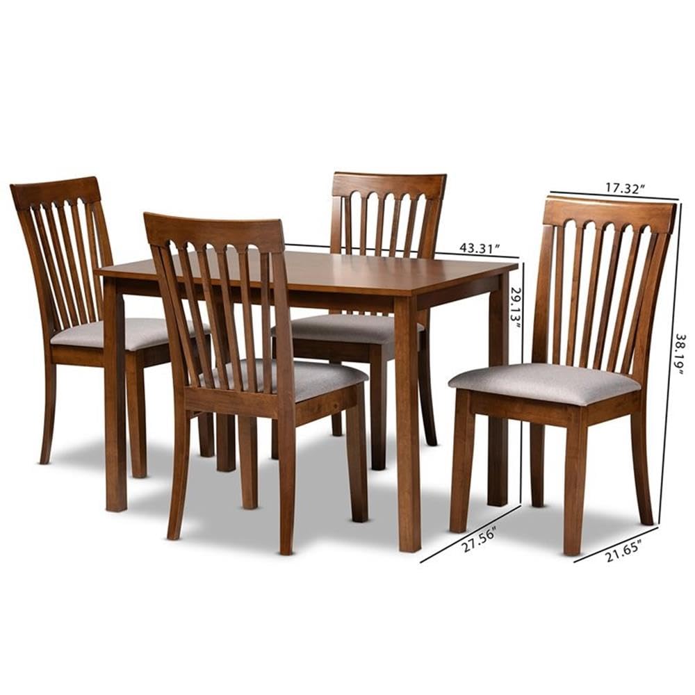 Baxton Studio Seda Modern and Contemporary Grey Fabric Upholstered and Walnut Brown Finished Wood 5-Piece Dining Set