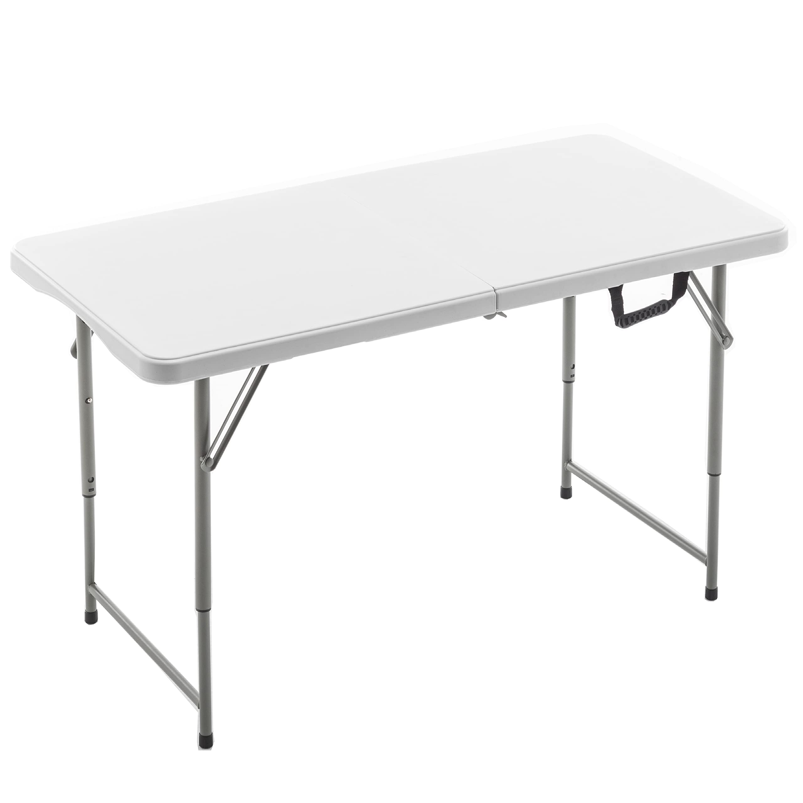 Btexpert Fold-In-Half Folding Utility Table 4 Feet Lightweight Height Adjustable Portable Carrying Handle Indoor Outdoor, Picnic Camping Office Home Party Convenient Easy To Clean Store & Care White