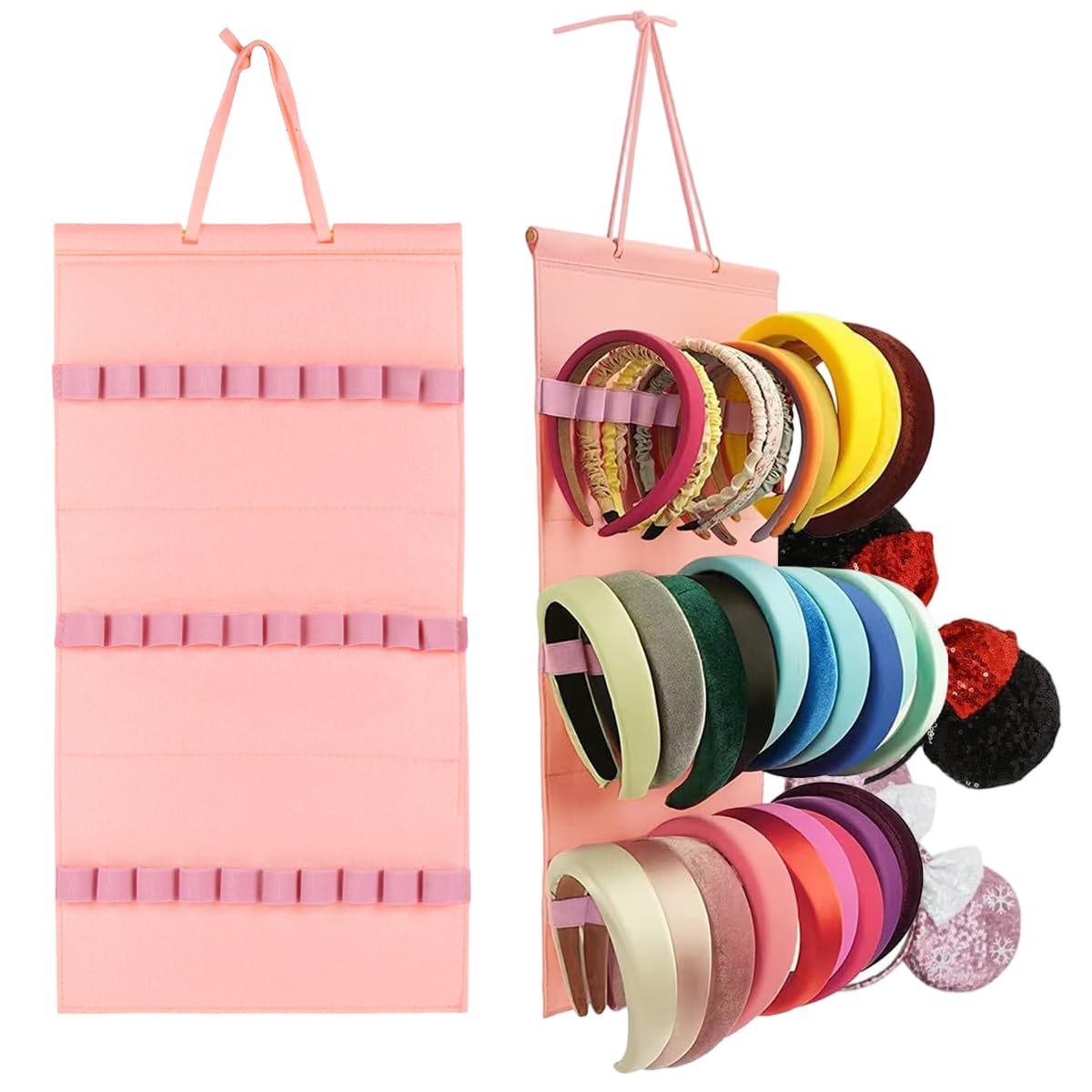 Hasthip Wall Hanging Headband Holder Hair Accessories Organizer, Felt Hairband Hair Band Holder With 30 Elastic Loops, Headbands