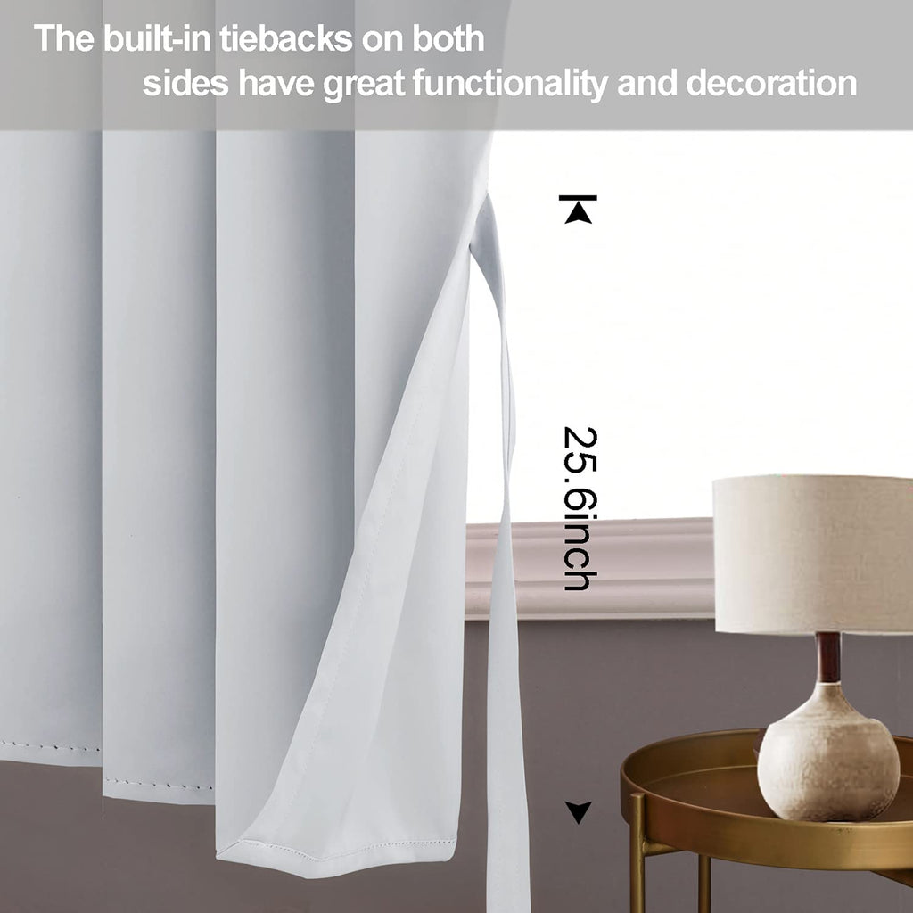 Jiuzhen Blackout Curtains With Tiebacks - Thermal Insulated, Light Blocking And Noise Reducing Grommet Curtain Drapes For Bedroom And Living Room, Set Of 2 Panels, Greyish White, 42 X 45 Inch Length