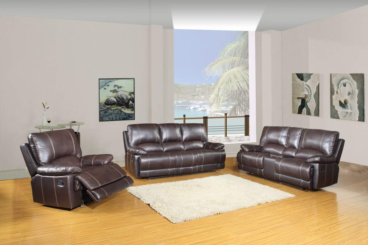 HomeRoots Leather 76'' X 40'' X 41'' Modern Brown Sofa Set with Console Loveseat