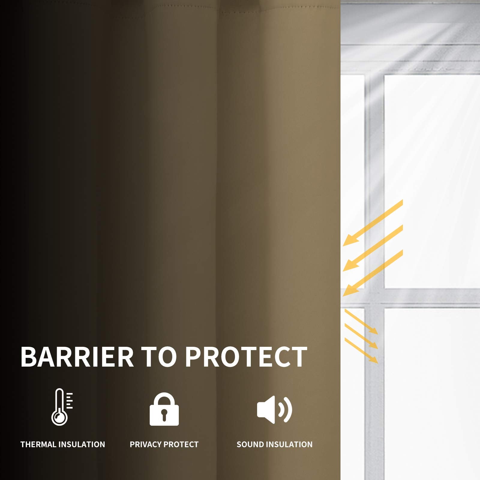 Easy-Going Blackout Curtains For Bedroom, Solid Thermal Insulated Grommet And Noise Reduction Window Drapes, Room Darkening Curtains For Living Room, 2 Panels(52X63 In,Tan)