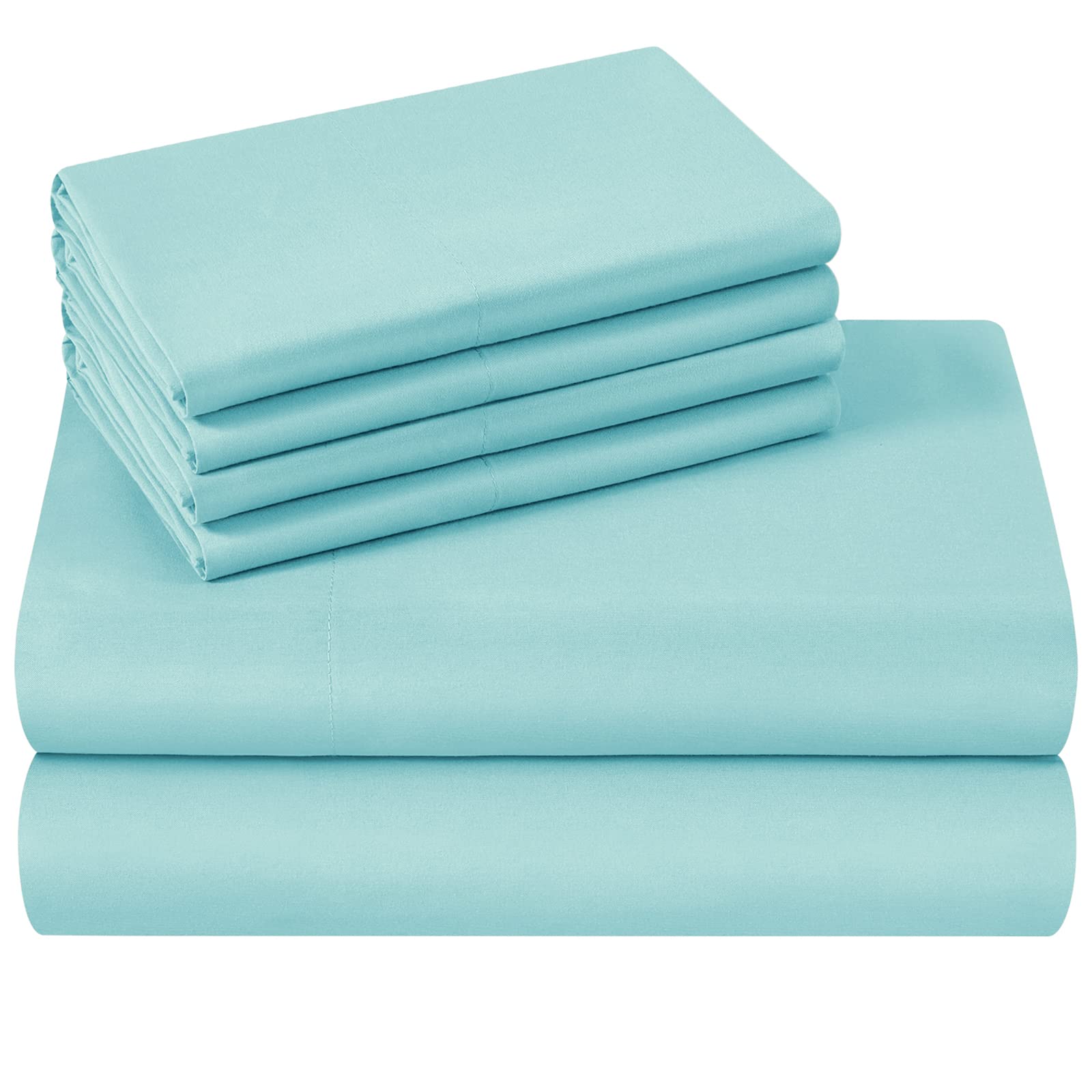 Homeideas Queen Size Bed Sheets - 6 Piece Set (Aqua Blue) - Extra Soft Brushed Microfiber 1800 Bedding Sheets, Deep Pocket, Wrinkle & Fade Free