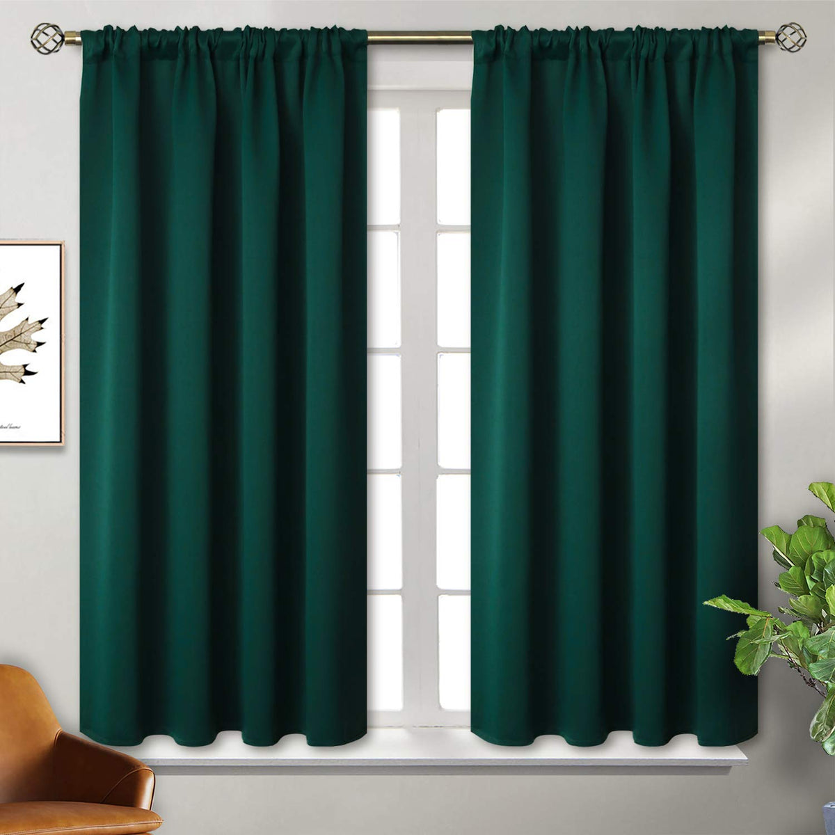 Bgment Short Blackout Curtains For Bedroom Window 45 Inch Length - Rod Pocket Thermal Insulated Room Darkening Drapes For Bathro