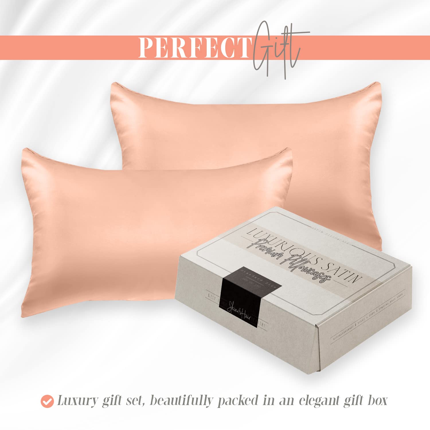 Elegant Comfort Silky And Luxurious 2-Piece Satin Pillowcase Set For Healthier Skin And Hair, Hidden Zipper Closure And Beautifully Packaged, Satin Pillowcase Set, King, Dusty Rose