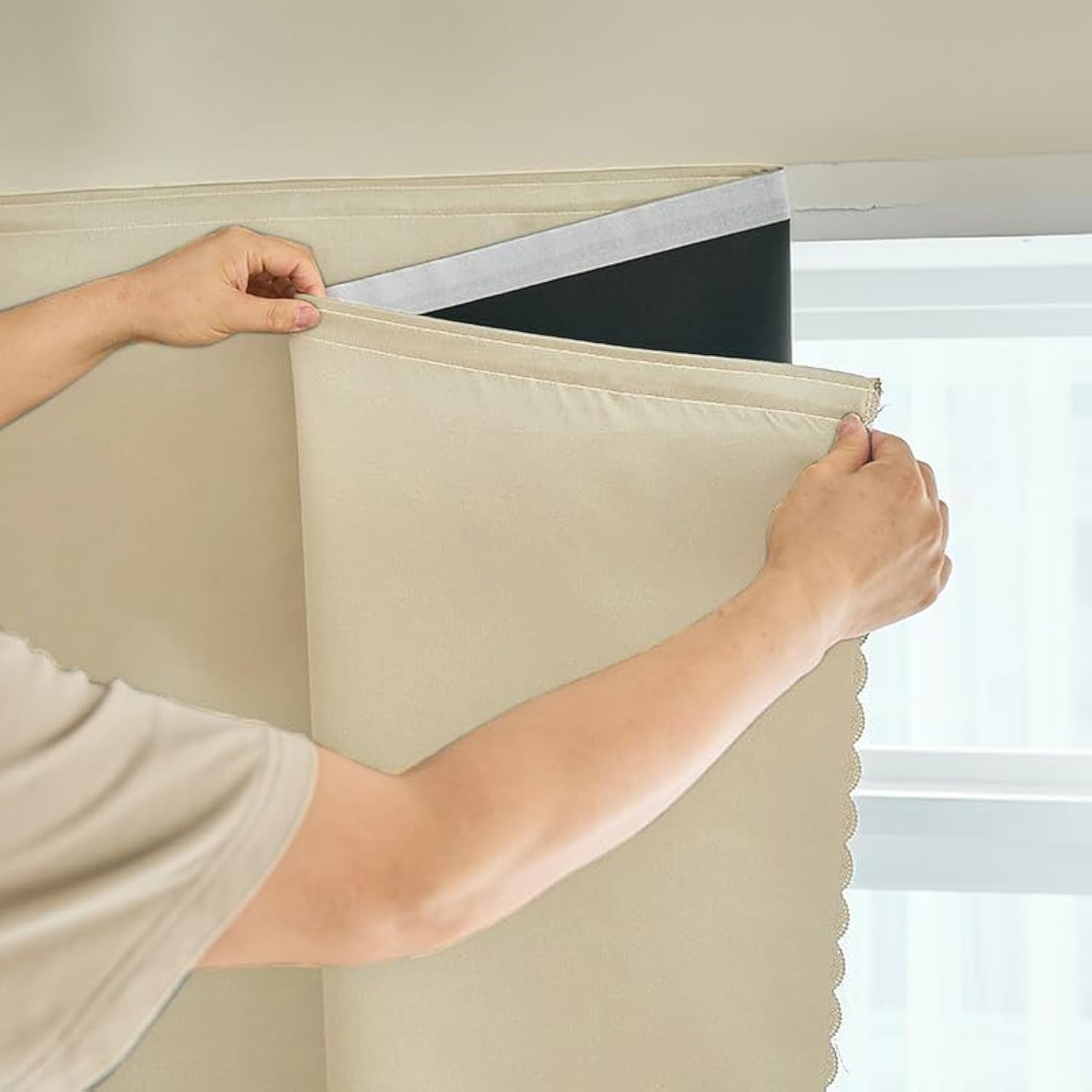 AJAZZ 100% Blackout Curtains for Bedroom Self Adhesive Curtains Temporary Curtain Easy to Install Used for Black Curtains Window