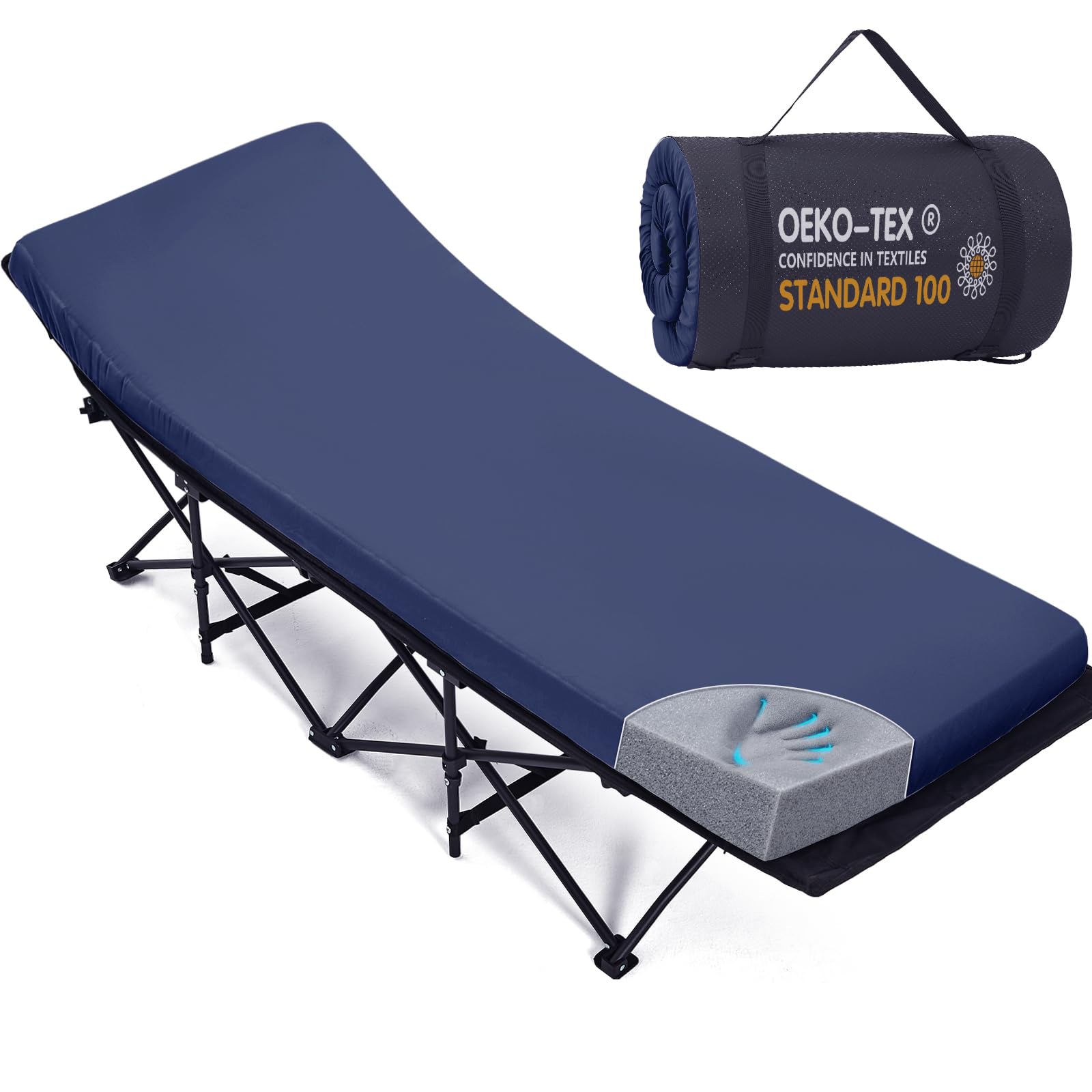 CYMULA Camping Cot Mattress 2in Memory Foam Sleeping Pad,Soft Warm Non-Slip Camping Mattress Topper with Retaining for Adults,Po
