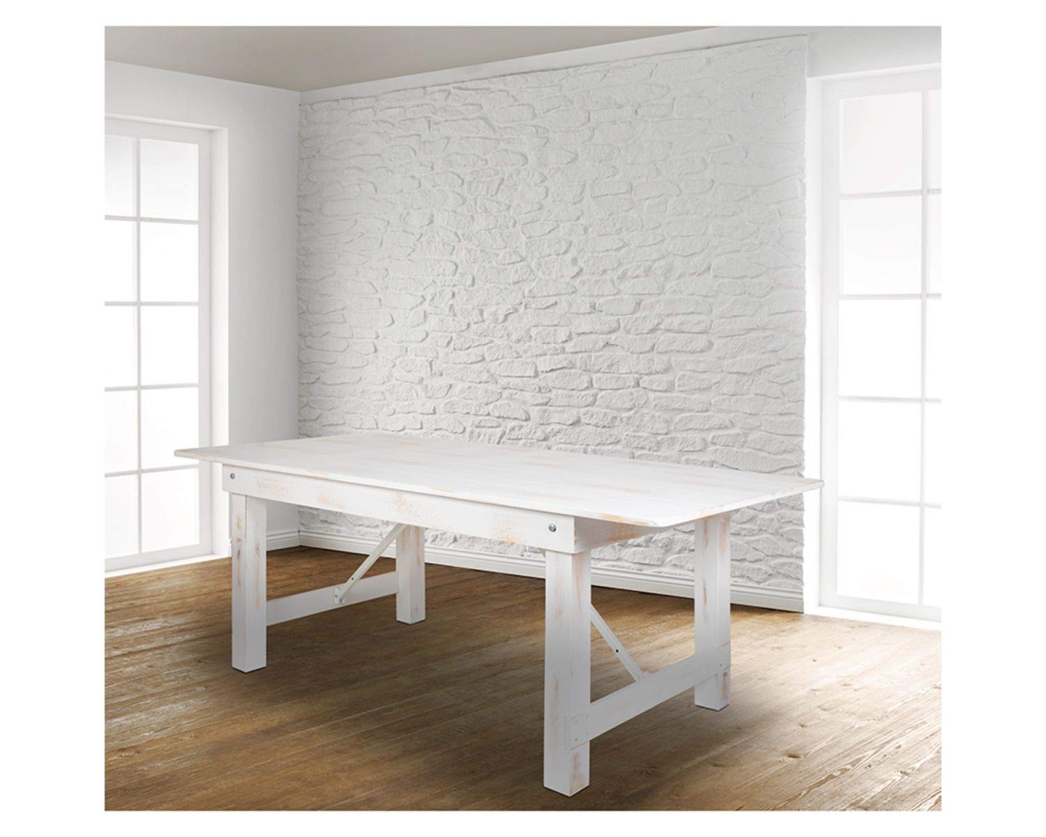 Flash Furniture Hercules Series 7' X 40&quot; Rectangular Antique Rustic White Solid Pine Folding Farm Table