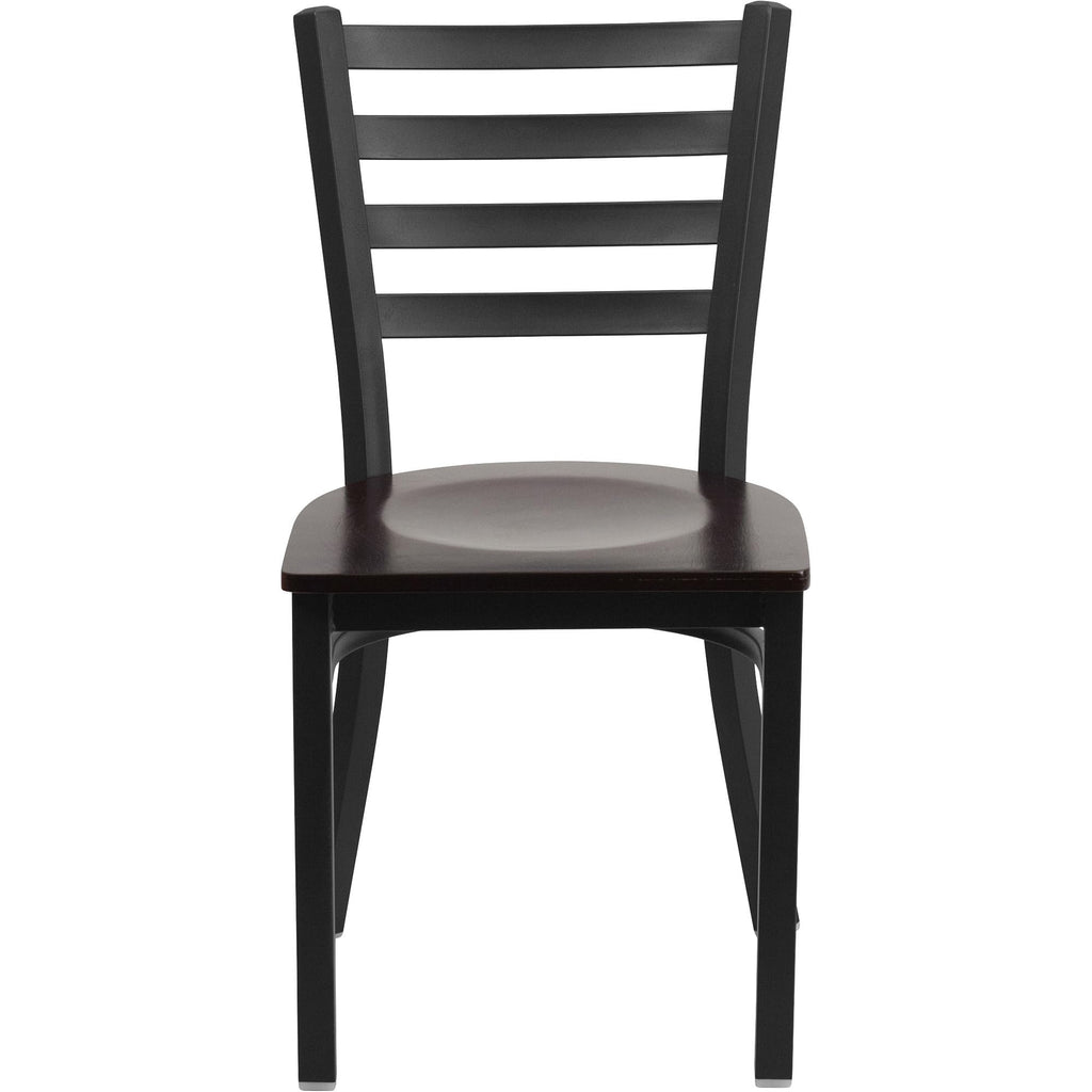 Flash Furniture HERCULES Series Black Ladder Back Metal Restaurant Chair - Walnut Wood Seat