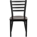 Flash Furniture HERCULES Series Black Ladder Back Metal Restaurant Chair - Walnut Wood Seat