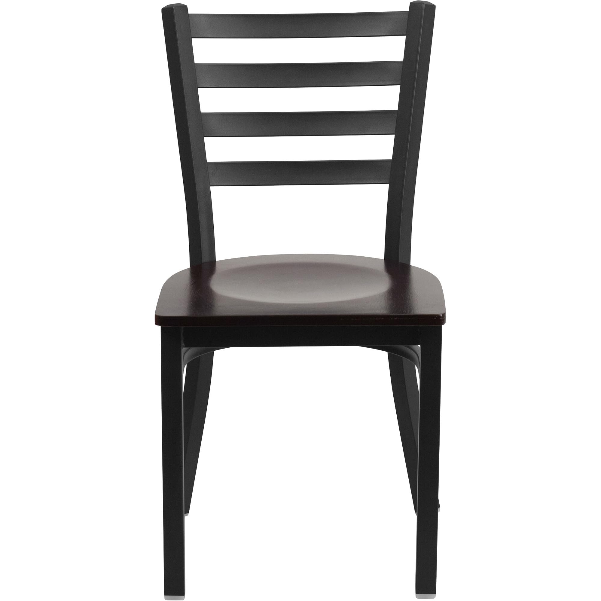 Flash Furniture HERCULES Series Black Ladder Back Metal Restaurant Chair - Walnut Wood Seat