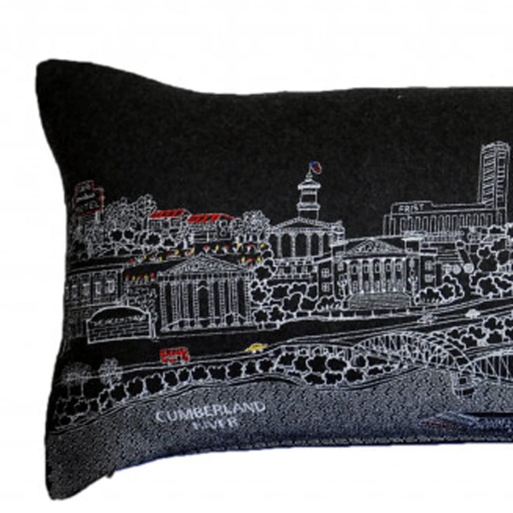 HomeRoots Grey 45' Black Nashville Nighttime Skyline Lumbar Decorative Pillow