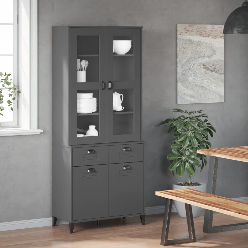 vidaXL Viken Highboard Anthracite 80 x 40 x 190 cm Solid Pine Wood