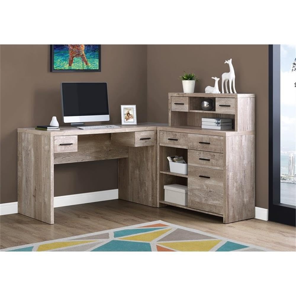 Monarch Specialties Computer Desk, Home Office, Corner, Left, Right Set-up, Storage Drawers, L Shape, Work, Laptop, Laminate, Beige, Contemporary, Modern