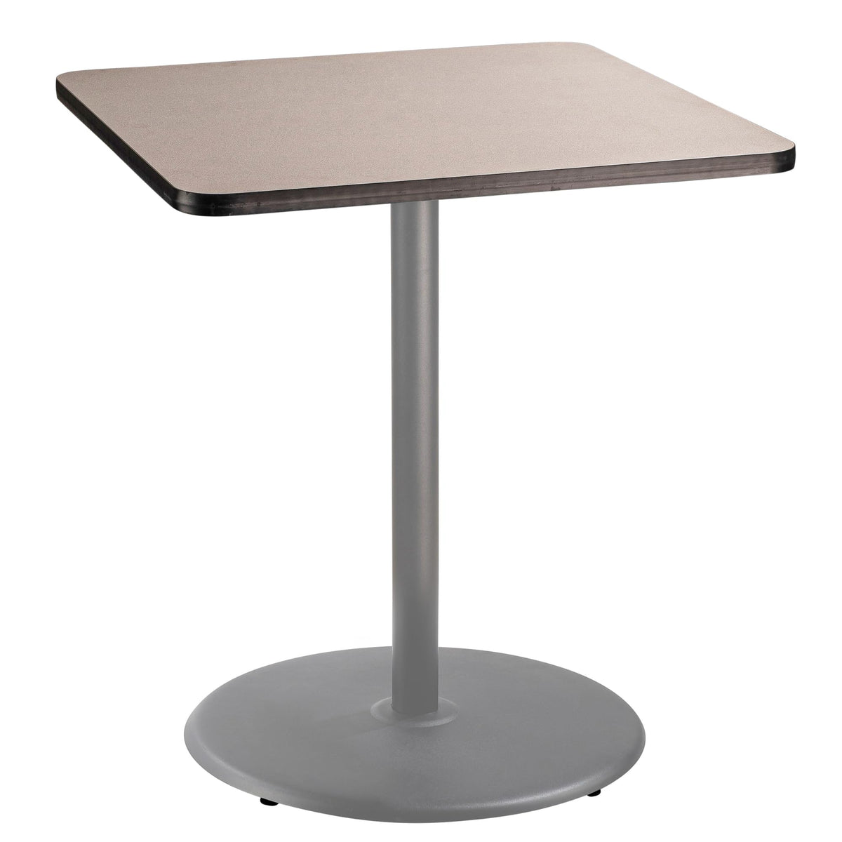 National Public Seating NPS 36&quot; Square Cafe Table with Round Base, 42&quot; Height, Particleboard Core/T-Mold, Grey Nebula Top, Grey Frame