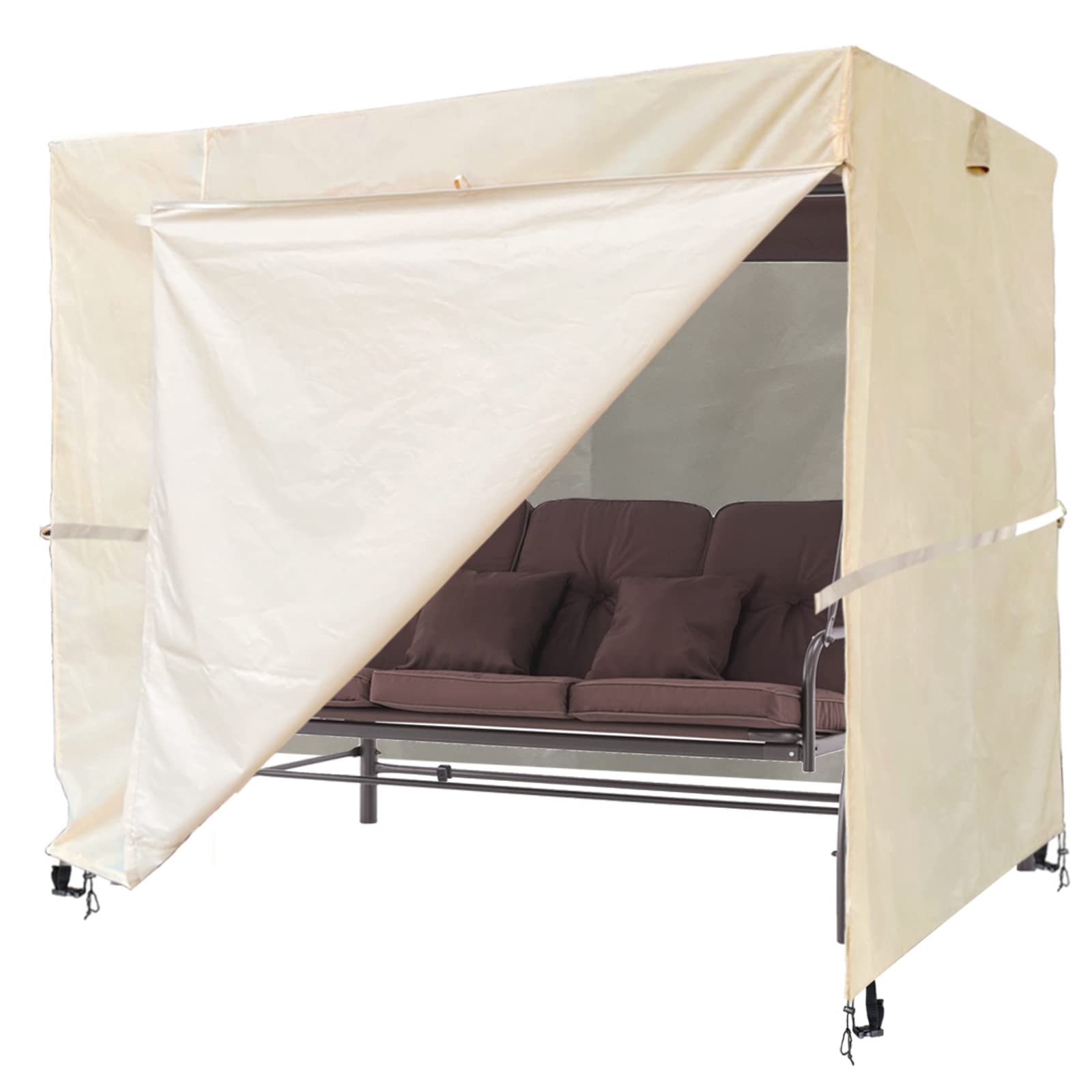 Ourdoor Swing Cove,2 Triple Seater Hammock Cover Garden Swing Cover Garden Hammock Glider Chair Cover Outdoor Swing Cover Uv Resistant Swing Canopy Cover (80 * 59 * 72 Inch) Beige