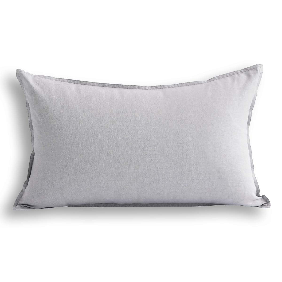 Jeanerlor Natural Cotton Linen Square Decorative Throw Pillow Case 12'X20' Cushion Cover With Twin Needles Stitch On Edge For