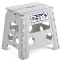 Delxo Folding Step Stool, 13 Inch Non-Slip Foldable Stools For Kids & Adults Up To 300 Lbs, Step Stool With Handle, Lightweight For Kitchen, Bathroom, Bedroom, Garden, Grey, 1Pc