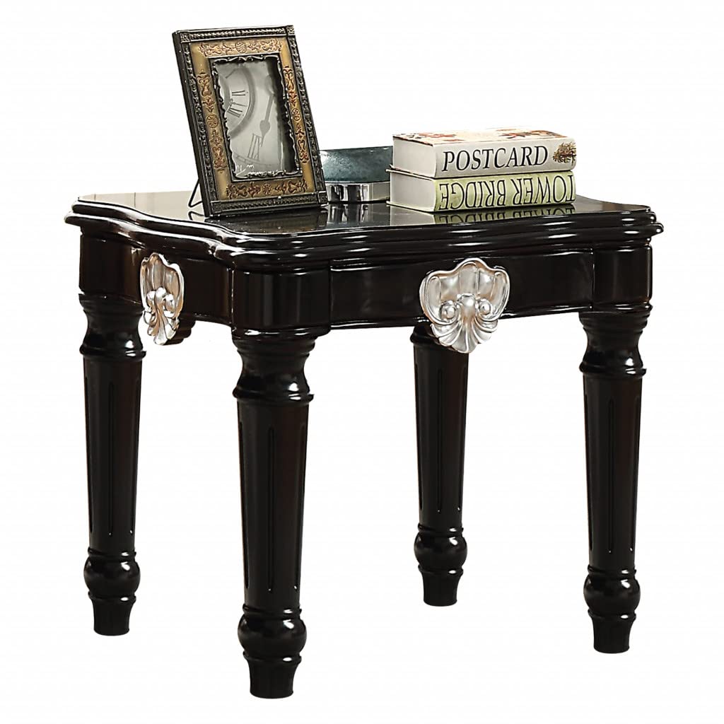 HomeRoots 24' Black Manufactured Wood Carved Medallion Square End Table