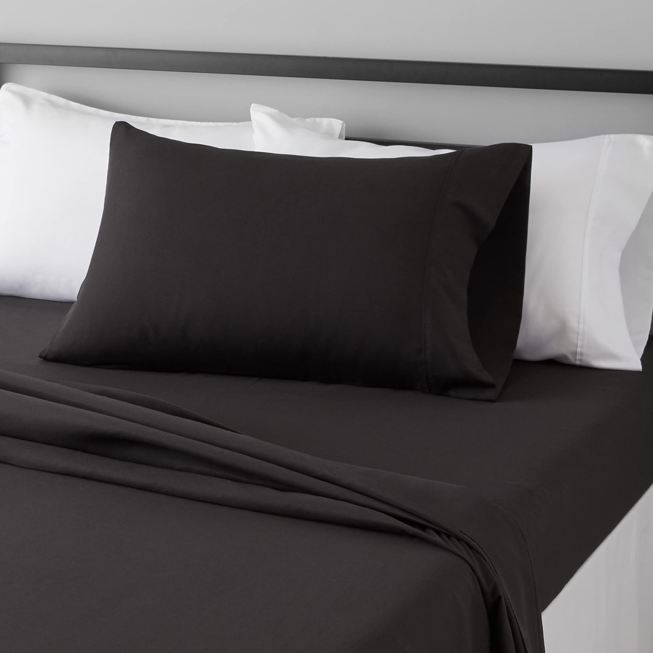 Amazon Basics 3 Count Lightweight Super Soft Easy Care Microfiber Bed Sheet Set with 14 Deep Pockets - Twin (Pack of 4), Black, 