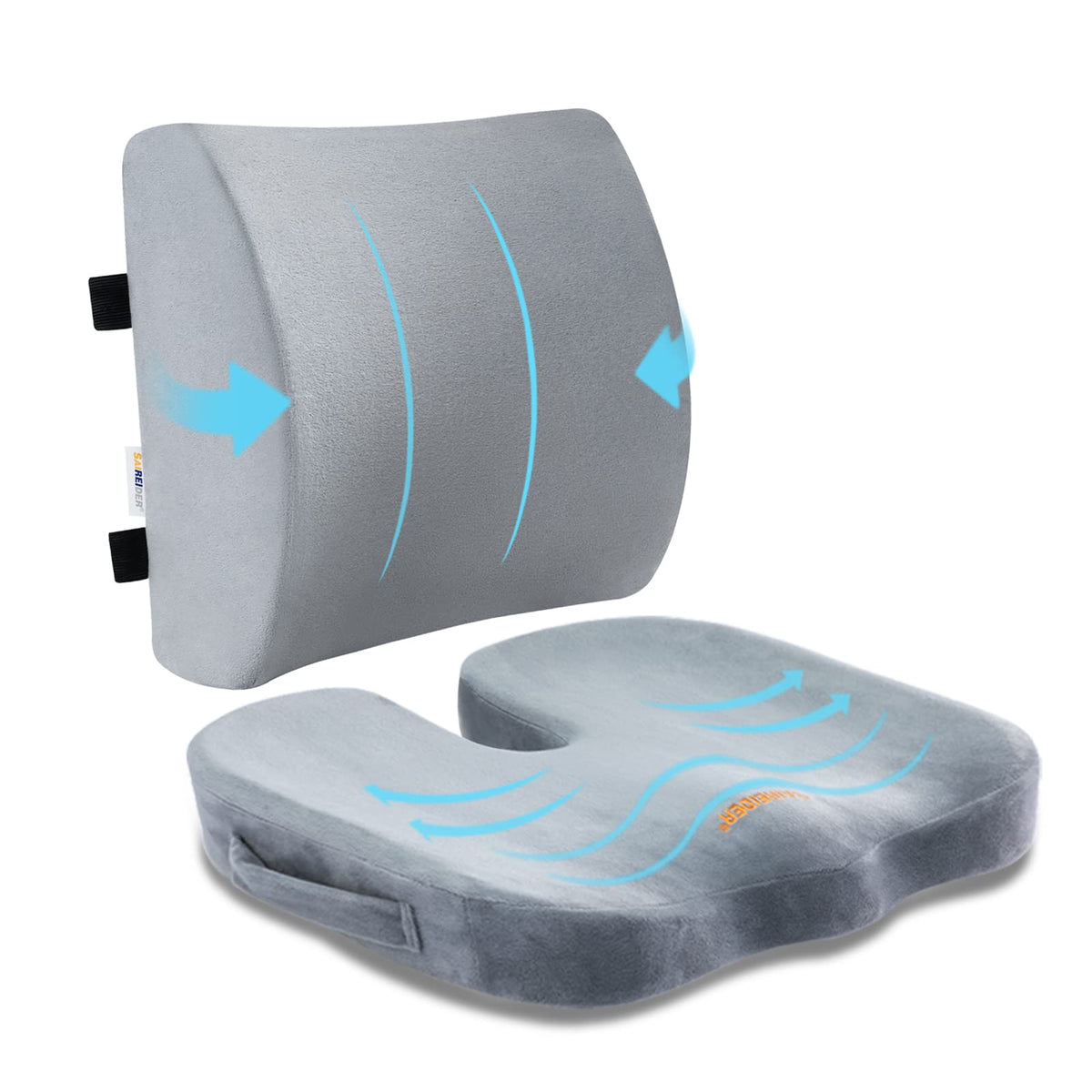 Saireider Lumbar Support Pillow And Office Chair Cushion, Memory Foam Car Seat Cushions Back Support Pillows, Reduce Pressure On