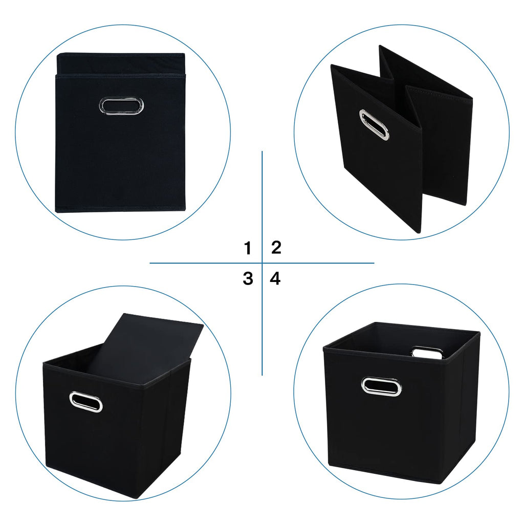 Storeone Black Fabric Storage Bins Cubes Baskets Containers-(11X11X11) With Dual Handles Cube Storage Organizer Bins For Shelf C