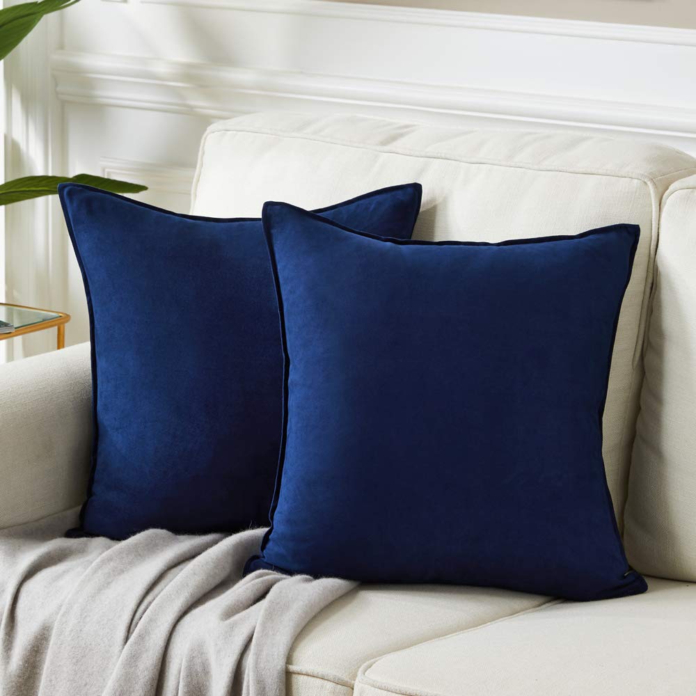 Fancy Homi Navy Blue 26X26 Pillow Covers Set Of 2, Euro Pillow Sham 26X26, Super Soft Faux Suede Square Solid Big Navy Throw Pil