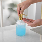 Leetcp Gold Glass Soap Dispenser With Rust Proof Metal Pump,16Oz Vintage Soap Dispenser,Clear Glass Dish Soap Dispenser For Bath
