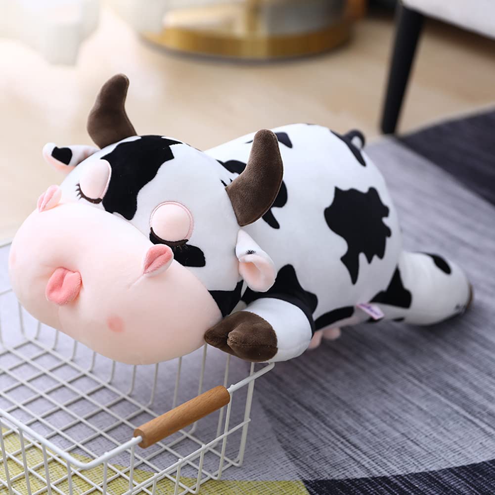 Jensquaify Cow Stuffed Animals, Cute Cow Plush Pillow Toy Cow Plushie Throw Pillow Gifts For Kids, 11.8'