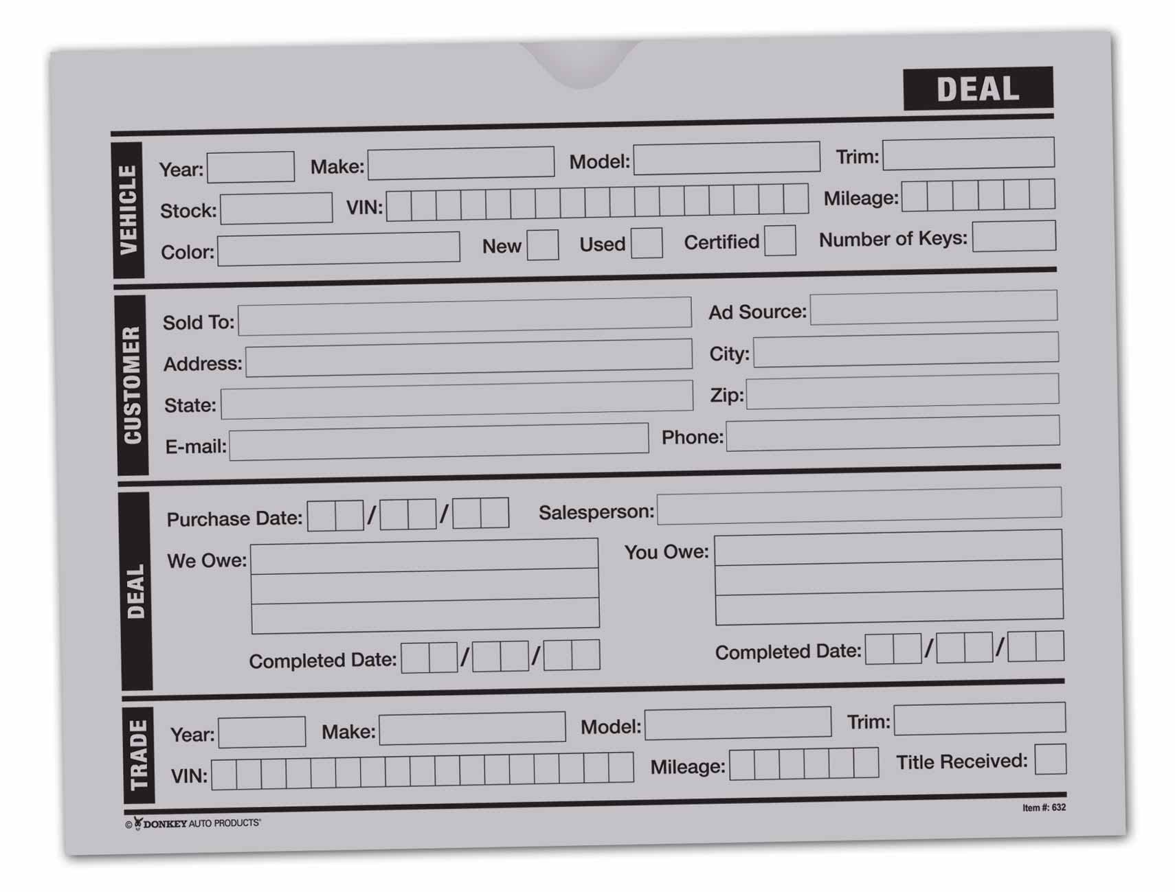 Modern Style Printed Vehicle Deal Jackets - File Folders (100 Per Pack) (Gray)