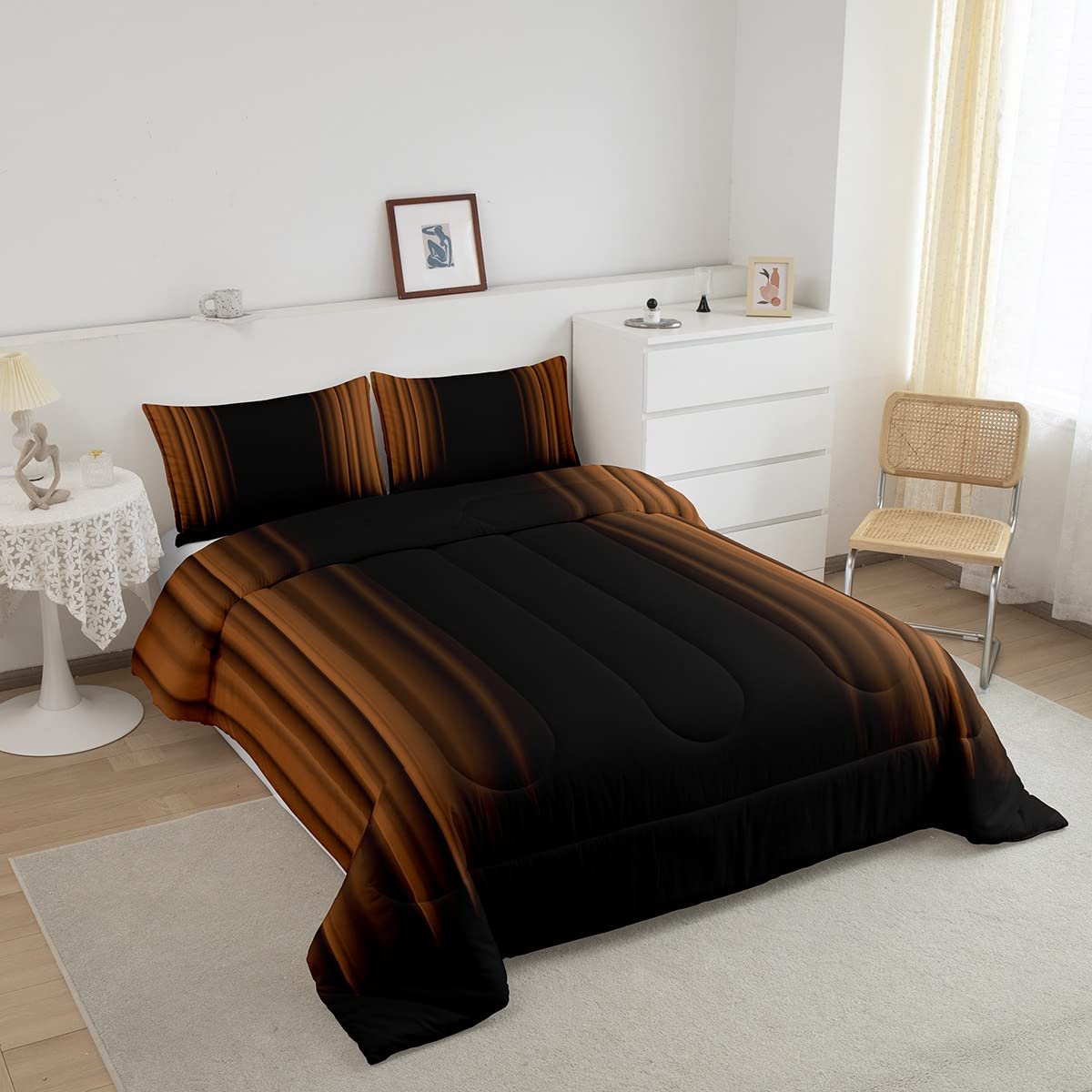 Feelyou Abstract Ombre Comforter Set Kids Teens Brown And Black Bedding Set Room Decor 2Pcs Twin Size,Reversible Black