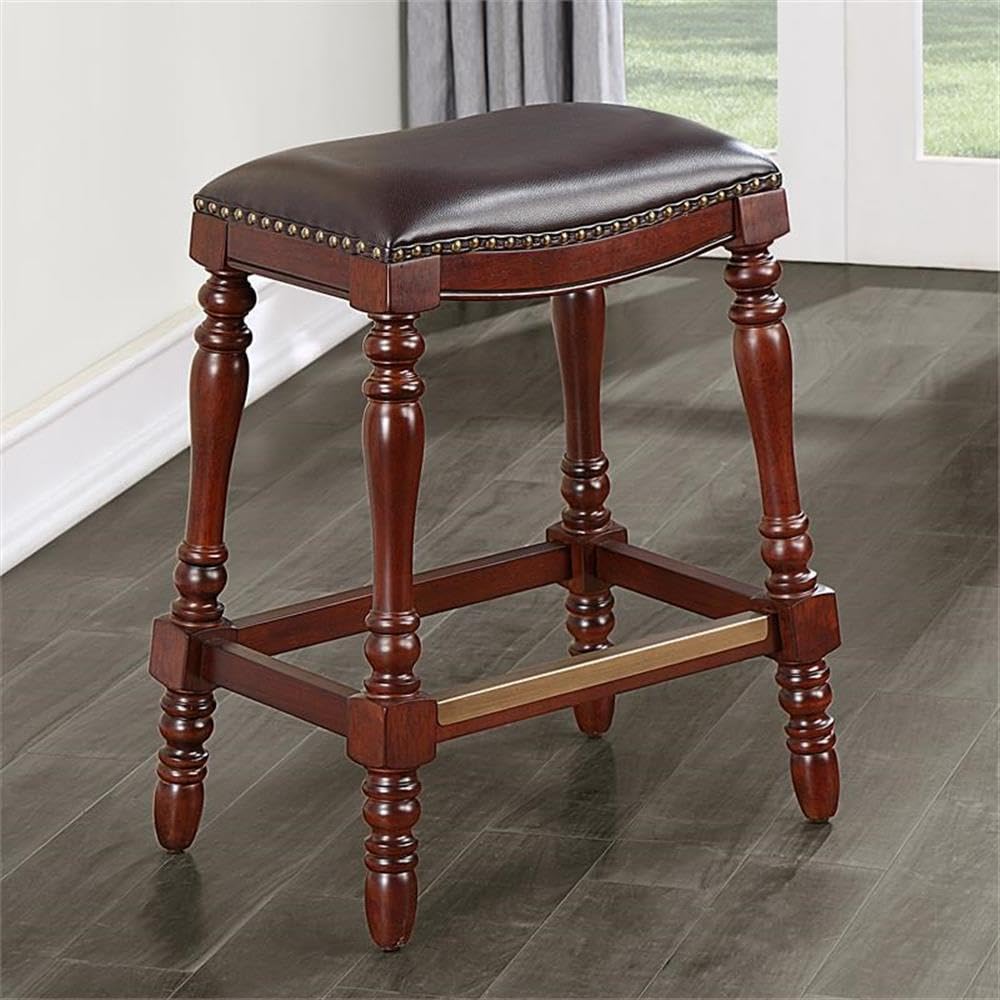 Chester Brown Faux Leather Saddle Seat Farmhouse Style Counter Stool