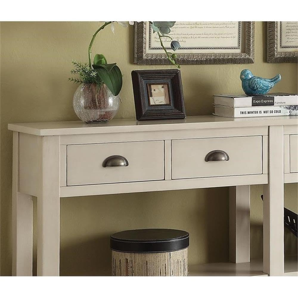 Acme Galileo 4 Drawers Wooden Console Table With 2 Shelves In Cream