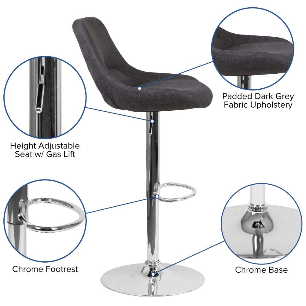 Flash Furniture Contemporary Dark Gray Fabric Adjustable Height Barstool With Chrome Base