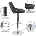 Flash Furniture Contemporary Dark Gray Fabric Adjustable Height Barstool With Chrome Base