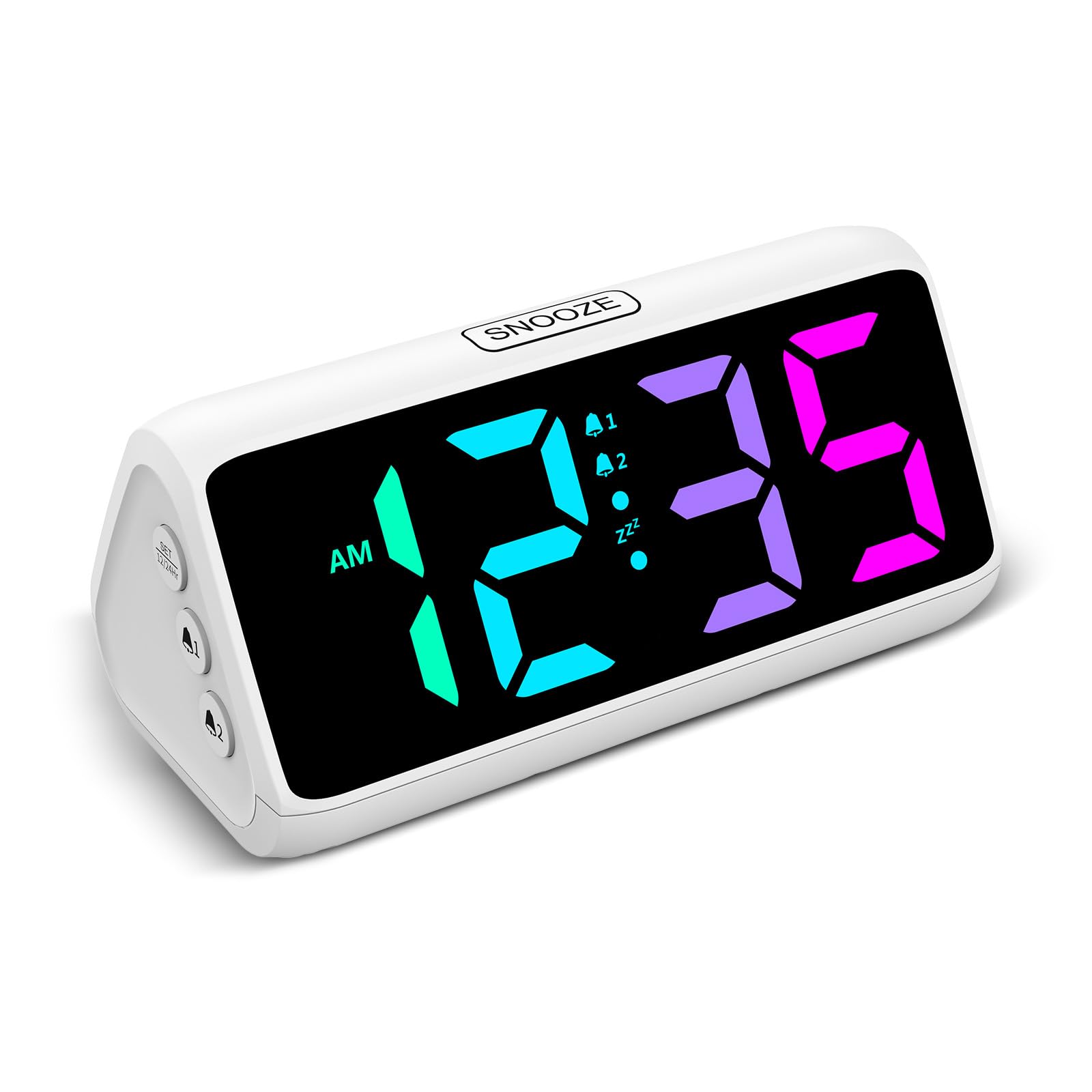 Netzu Loud Alarm Clock for Heavy Sleepers, RGB Alarm Clocks for Bedrooms Seniors Kids, Plug in Digital Clock with 5 Dimmers, 2 A