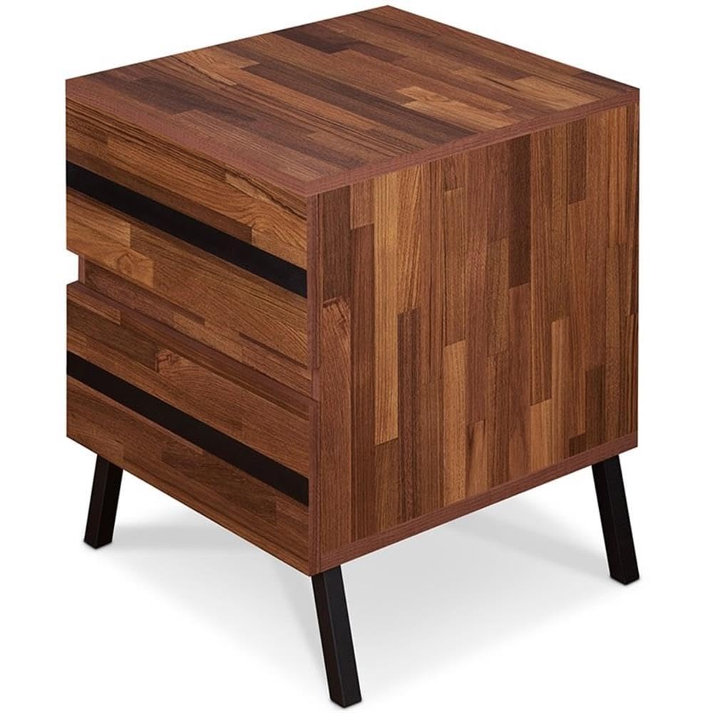Acme Karine 2 Drawer Wooden End Table in Walnut and Sandy Black