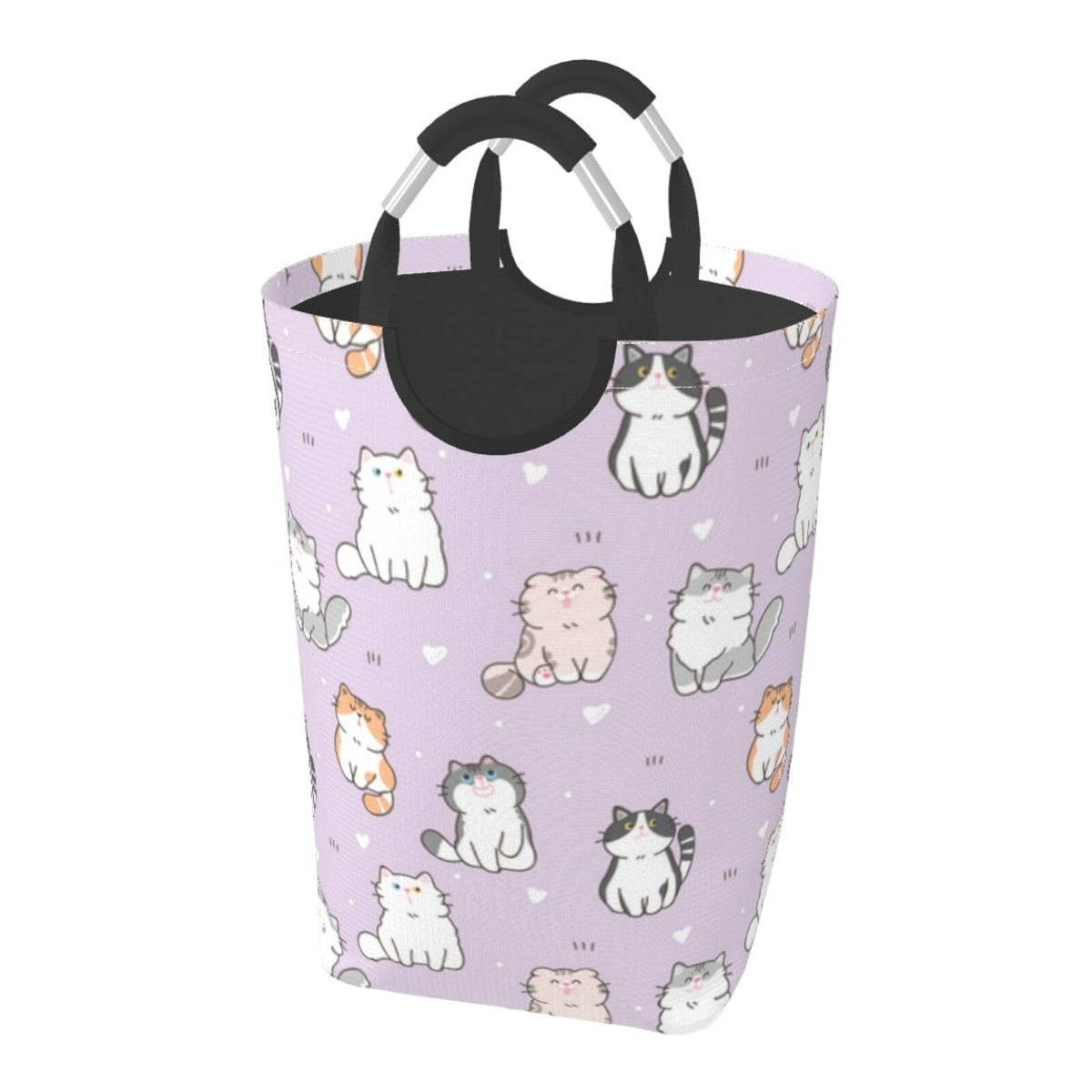 LIBIFALL Purple Cats Large Laundry Basket Cute Cartoon Cat Laundry Hamper Bag Collapsible Laundry Baskets Clothes Hamper with Ha
