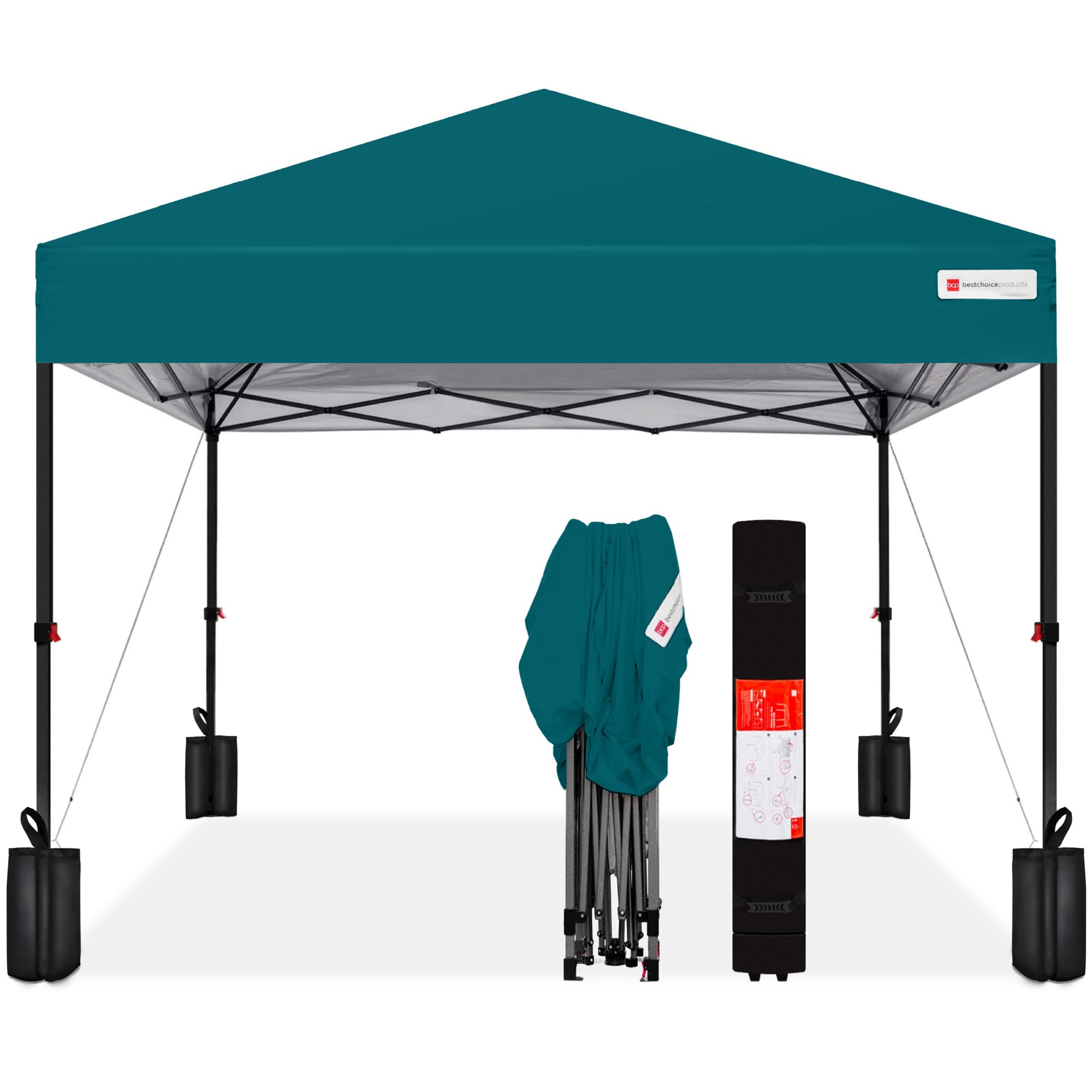 Best Choice Products 8x8ft Pop Up Canopy Tent, Outdoor Shade, 1 Person 1 Minute Set Up, Carry Case, 4 Weight Bags - Cerulean