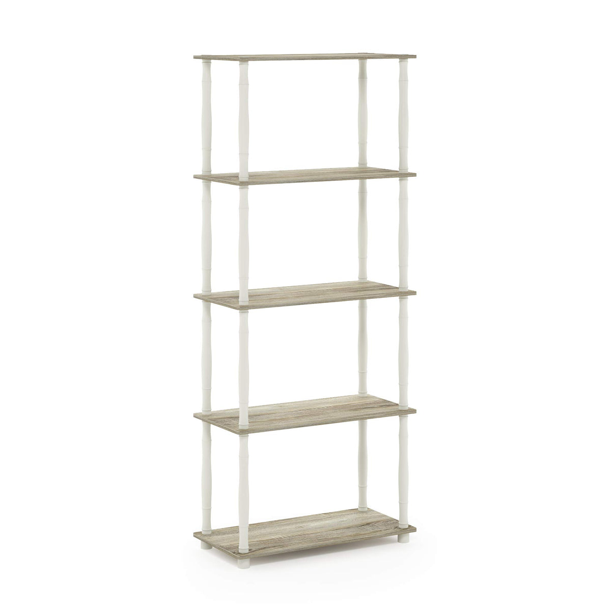 Furinno Turn-N-Tube 5-Tier Multipurpose Shelf / Display Rack / Storage Shelf / Bookshelf, Classic Tubes, Sonoma Oak/White