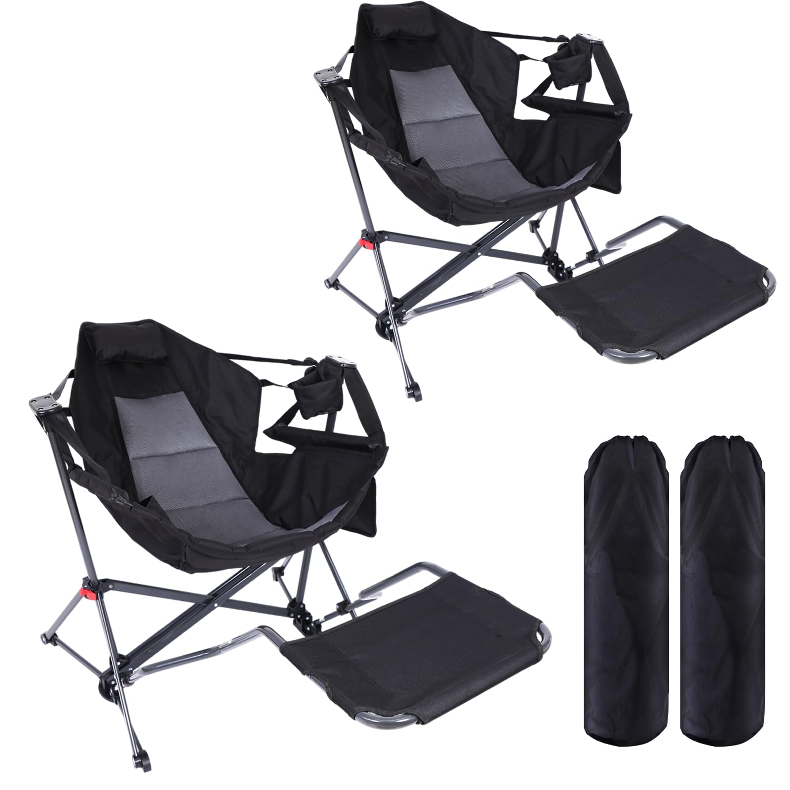 CDEN Hammock Chair with Footrest, Rocking Camping Chair, Swinging Camping Chairs, with Detachable Footrest, Cup Holder, Side Poc