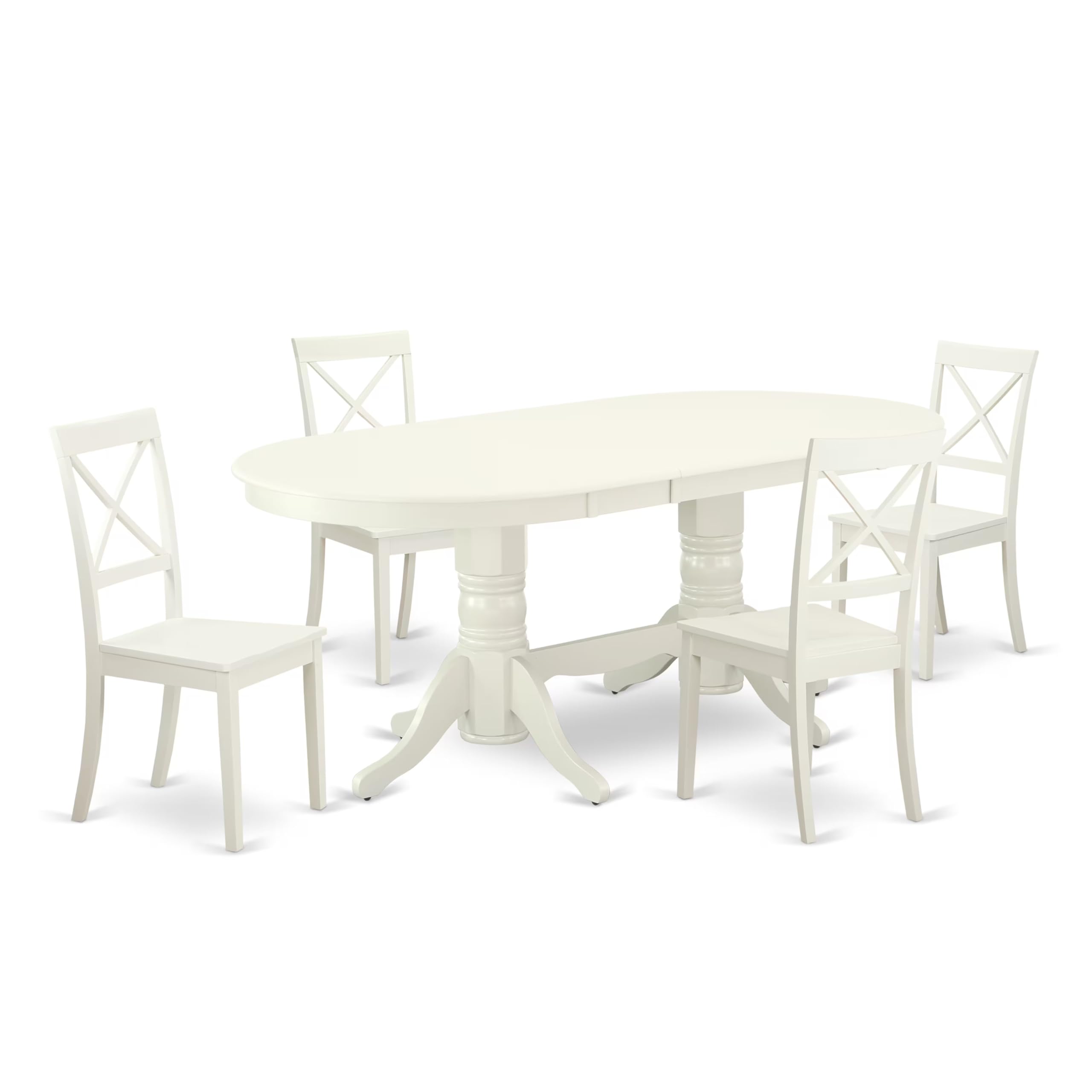 East West Furniture Vabo5-Lwh-W 5 Piece Kitchen Table Set For 4 Includes An Oval Dining Room Table With Butterfly Leaf And 4 Solid Wood Seat Chairs, 40X76 Inch, Linen White