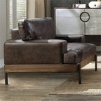 Acme Silchester Leather Accent Chair in Oak and Distress Chocolate