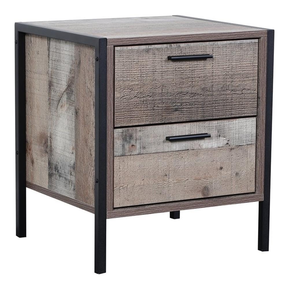 Os Home And Office Furniture Model Two Drawer Metal Frame And Legs Night Stand, Rustic Reclaimed Barnwood Laminate