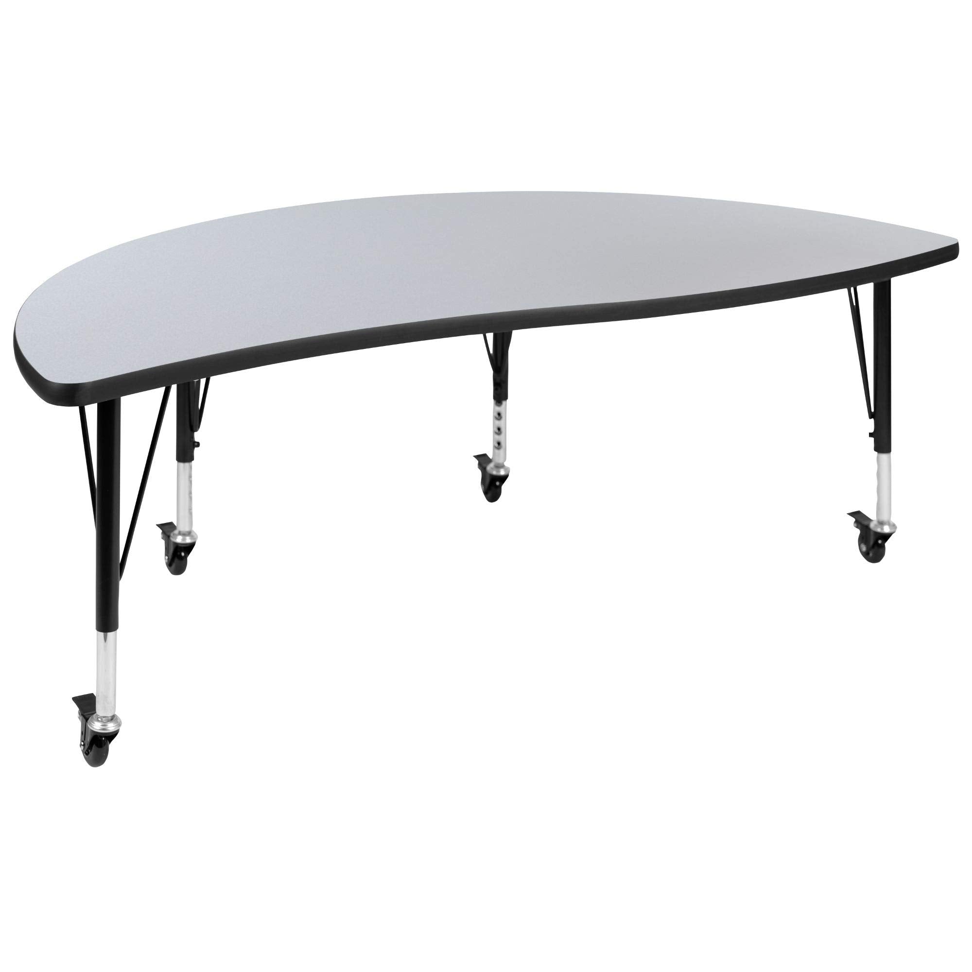 Flash Furniture Mobile 60' Half Circle Wave Collaborative Grey Thermal Laminate Activity Table - Height Adjustable Short Legs