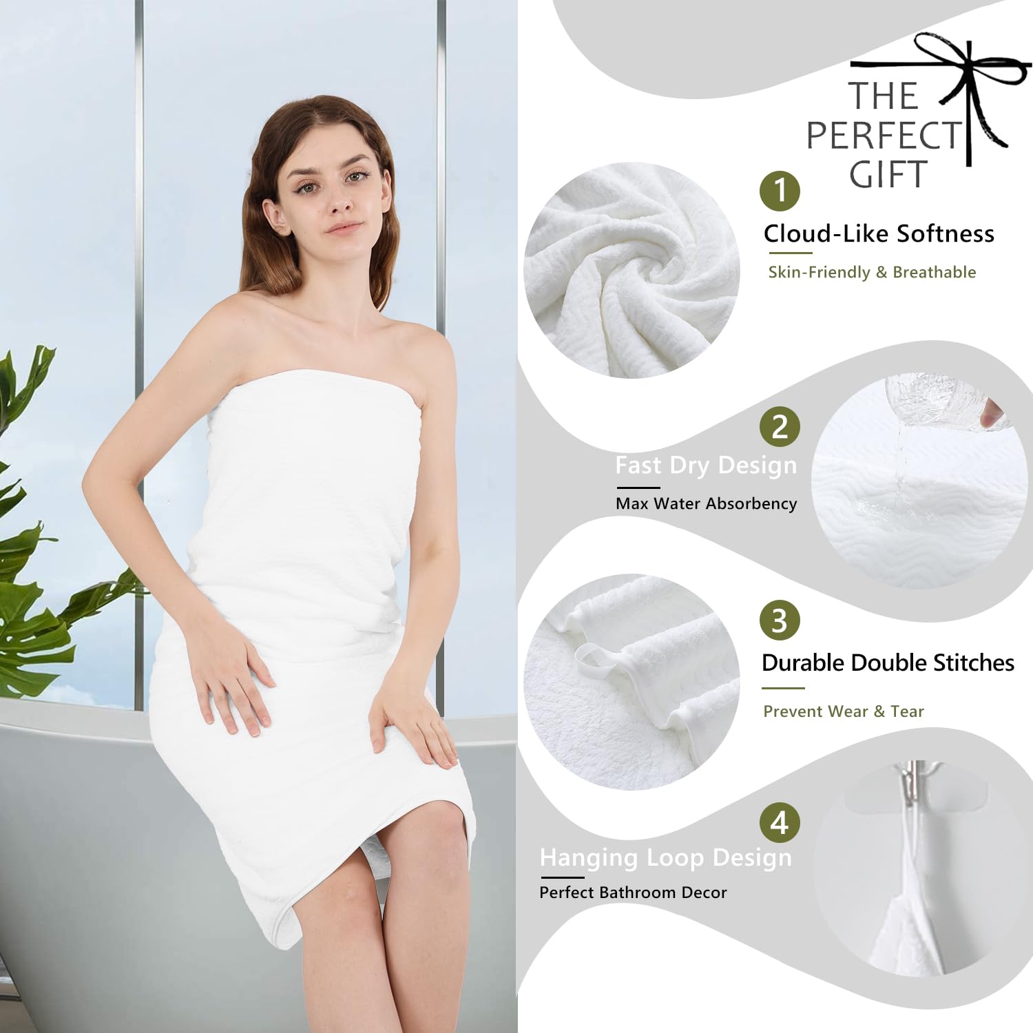 Jessy Home White 8 Piece Bath Towel Set |2 Oversized Large Bath Sheet,2 Hand Towels,4 Washcloths| Soft Luxury Towel Set For Bath